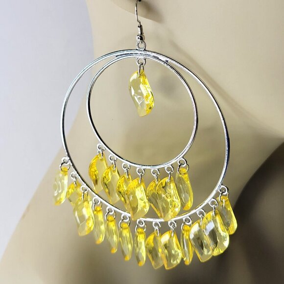 Yellow Hoop Earrings - Picture 2 of 7